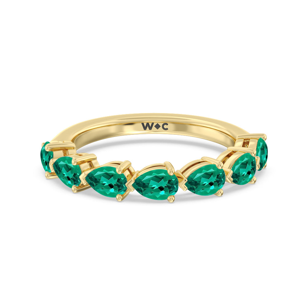 Trailing Created Emerald Pear Shape Anniversary Ring with 14KT Yellow Gold Cut Diamond in 14KT Yellow Gold view 1
