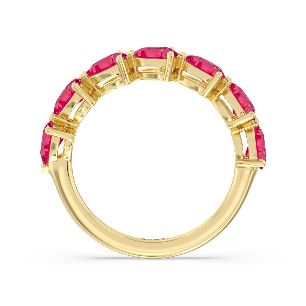 Trailing Created Ruby Pear Anniversary Ring with 14KT Yellow Gold Cut Diamond in 14KT Yellow Gold view 3
