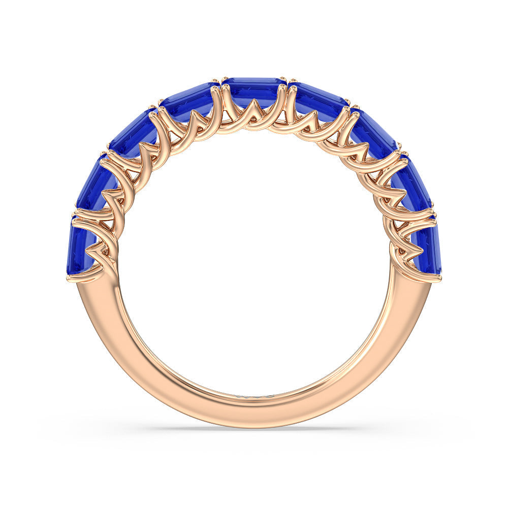 Created Sapphire Emerald East-West Modern Trellis Anniversary Ring with 14KT Rose Gold Cut Diamond in 14KT Rose Gold view 3
