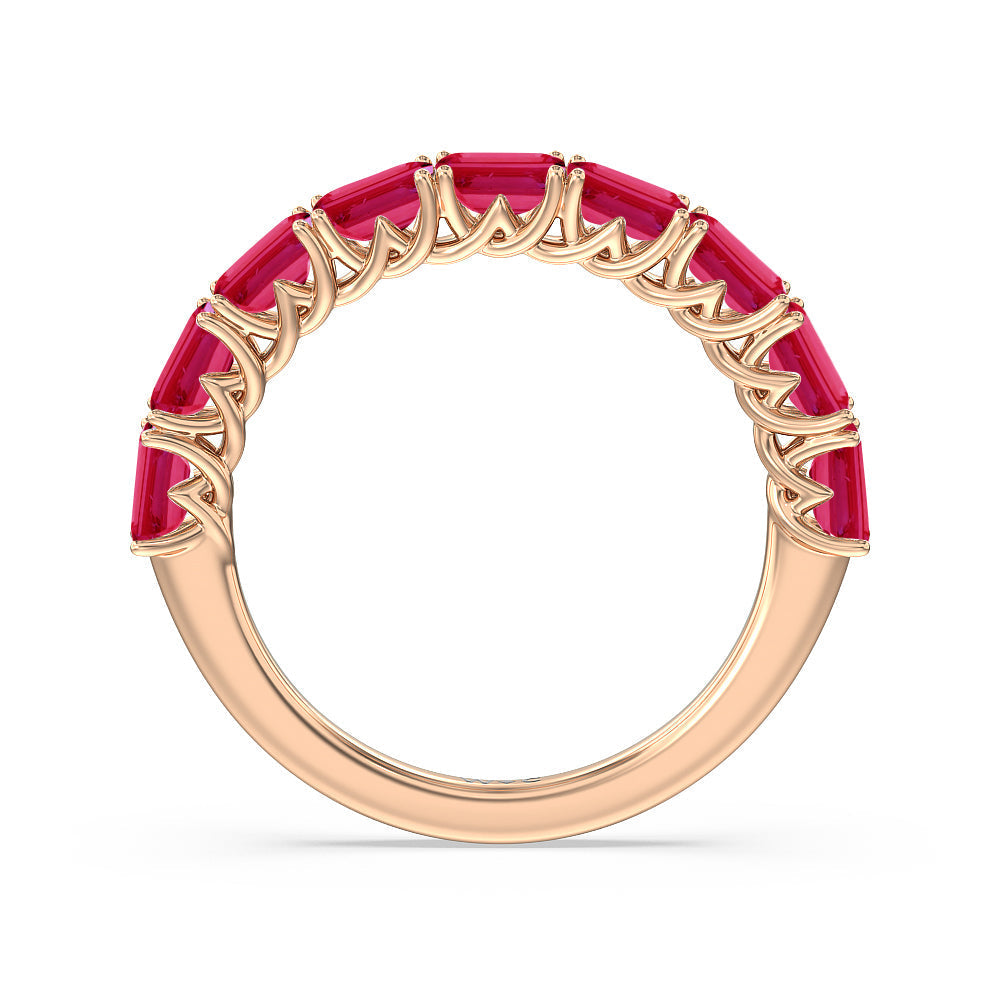 Created Ruby Emerald East-West Modern Trellis Anniversary Ring with 14KT Rose Gold Cut Diamond in 14KT Rose Gold view 3
