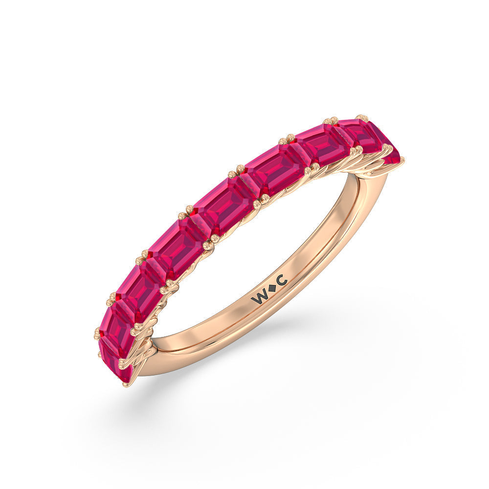 Created Ruby Emerald East-West Modern Trellis Anniversary Ring with 14KT Rose Gold Cut Diamond in 14KT Rose Gold view 2

