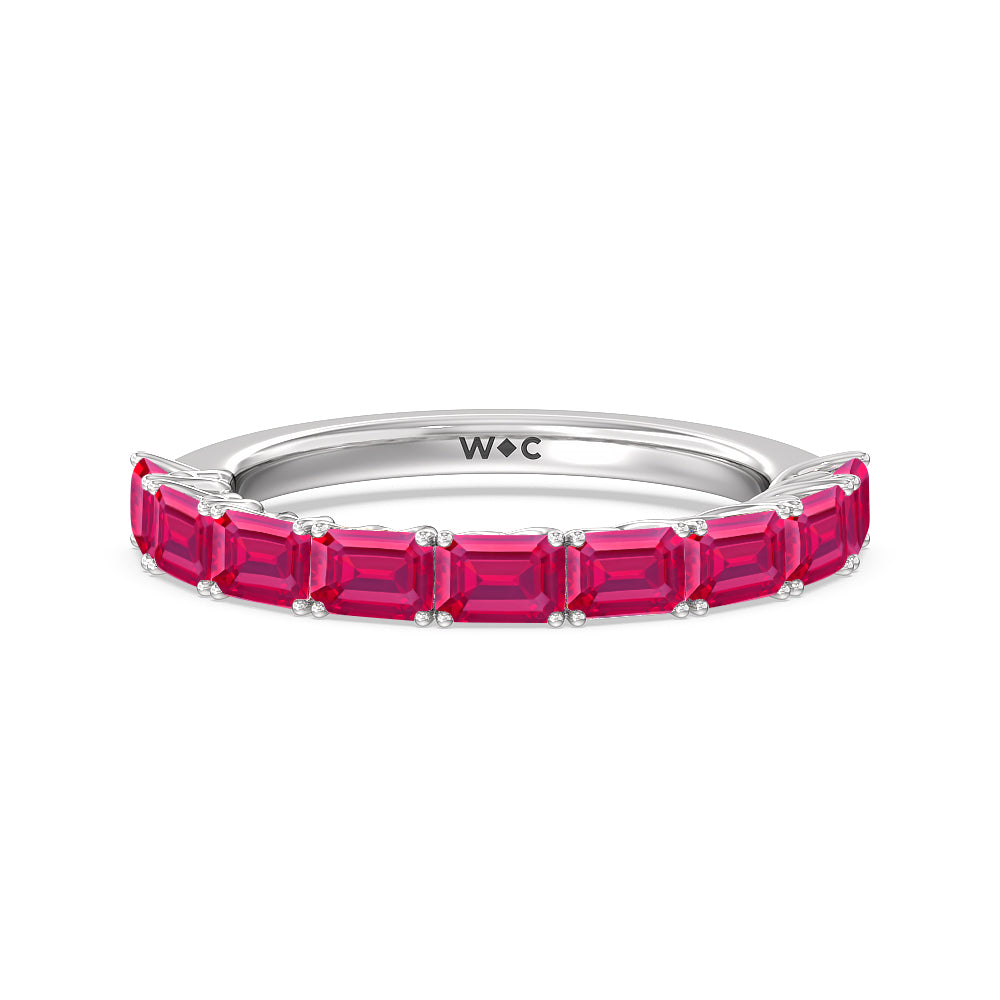 Created Ruby Emerald East-West Modern Trellis Anniversary Ring with 14KT White Gold Cut Diamond in 14KT White Gold view 1
