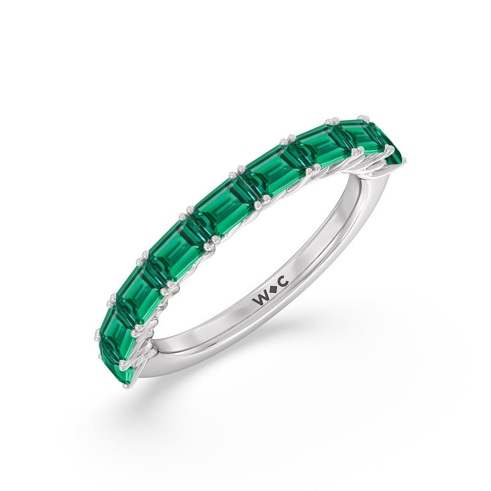 Created Emerald East-West Modern Trellis Anniversary Ring with 14KT White Gold Cut Diamond in 14KT White Gold view 2
