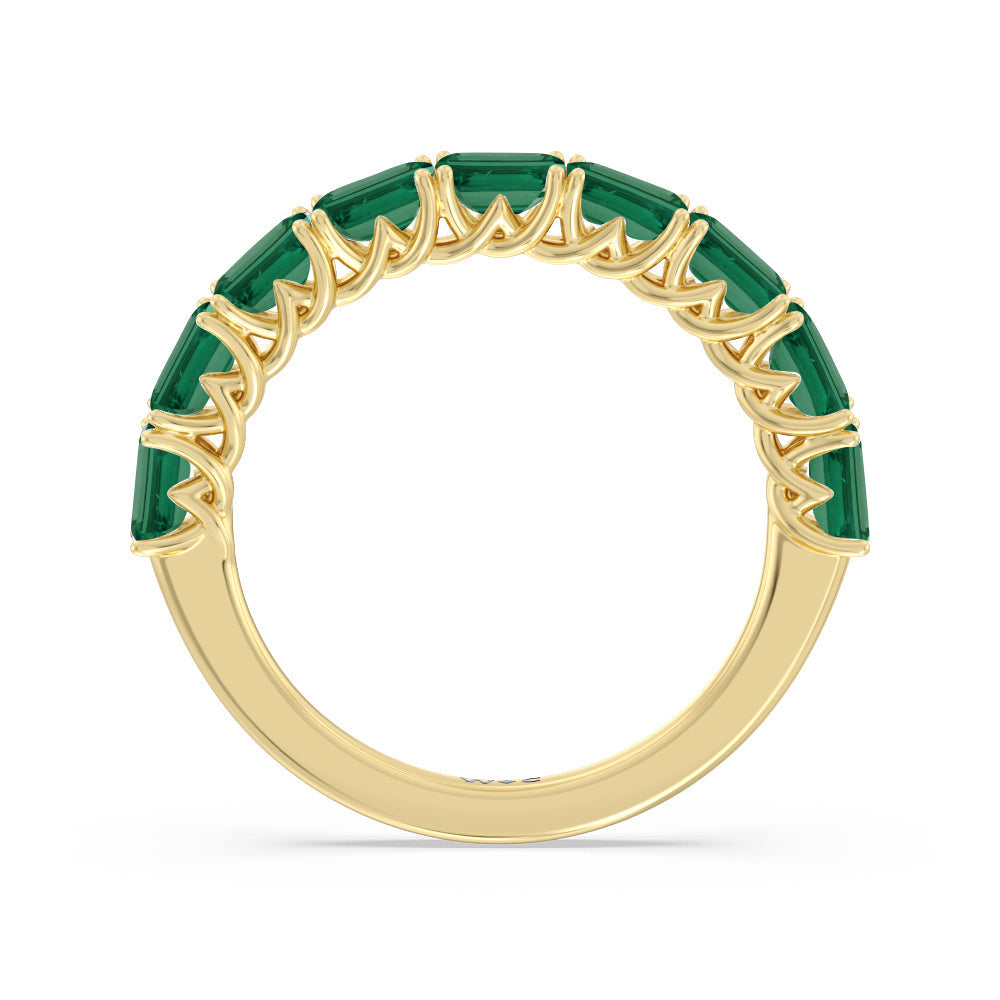 Created Emerald East-West Modern Trellis Anniversary Ring with 14KT Yellow Gold Cut Diamond in 14KT Yellow Gold view 3
