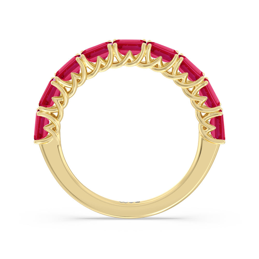 Created Ruby Emerald East-West Modern Trellis Anniversary Ring with 14KT Yellow Gold Cut Diamond in 14KT Yellow Gold view 3
