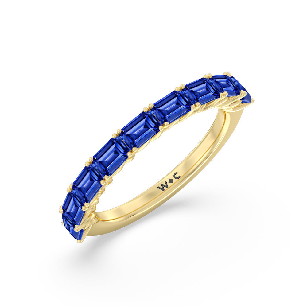 Created Sapphire Emerald East-West Modern Trellis Anniversary Ring with 14KT Yellow Gold Cut Diamond in 14KT Yellow Gold view 2
