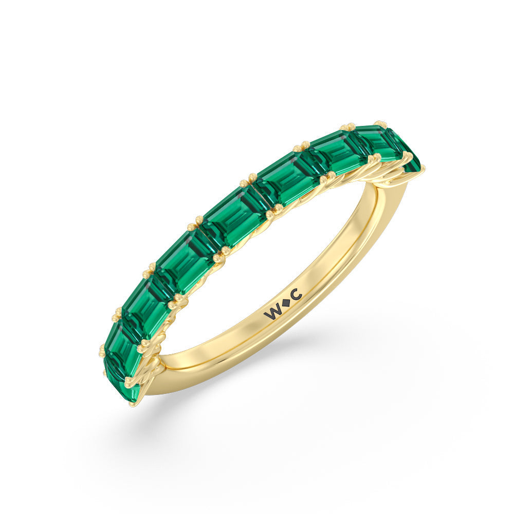 Created Emerald East-West Modern Trellis Anniversary Ring with 14KT Yellow Gold Cut Diamond in 14KT Yellow Gold view 2
