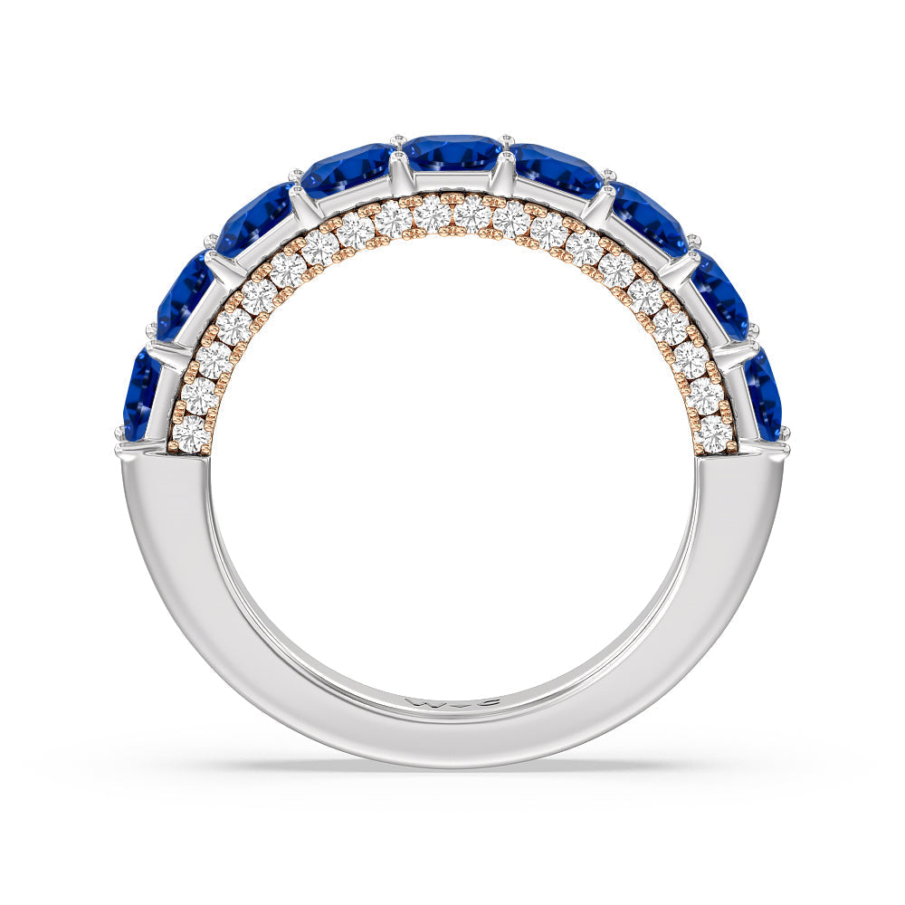 Created Sapphire Princess and Diamond Palace Anniversary Ring with 14KT Rose Gold Cut Diamond in 14KT Rose Gold view 3
