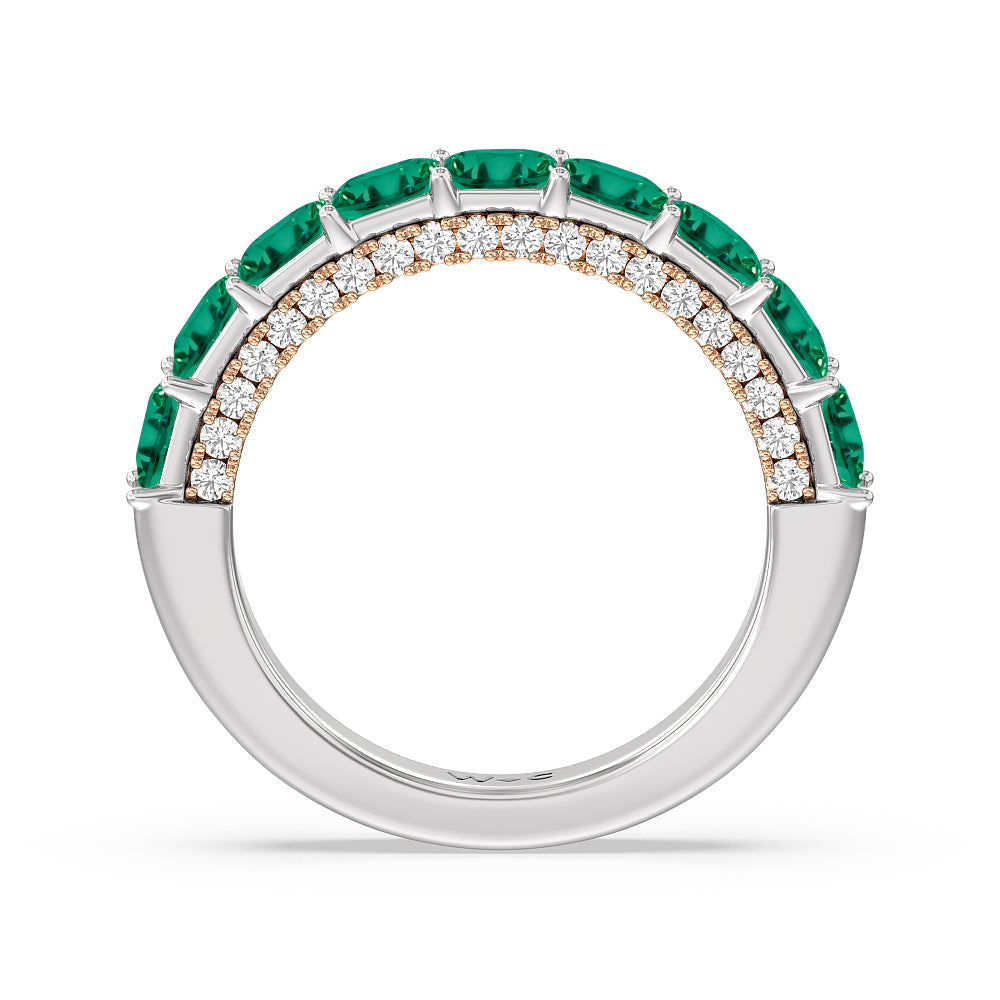 Created Emerald Princess Shape and Diamond Palace Anniversary Ring with 14KT Rose Gold Cut Diamond in 14KT Rose Gold view 3
