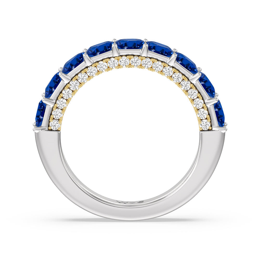Created Sapphire Princess and Diamond Palace Anniversary Ring with 14KT Yellow Gold Cut Diamond in 14KT Yellow Gold view 3
