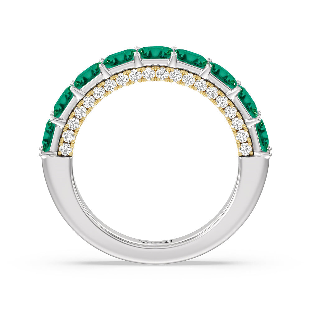 Created Emerald Princess Shape and Diamond Palace Anniversary Ring with 14KT Yellow Gold Cut Diamond in 14KT Yellow Gold view 3
