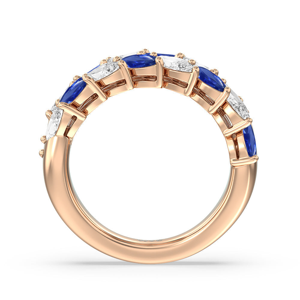 Alternate Created Sapphire Marquise and Diamond Edge Anniversary Ring with 14KT Rose Gold Cut Diamond in 14KT Rose Gold view 3
