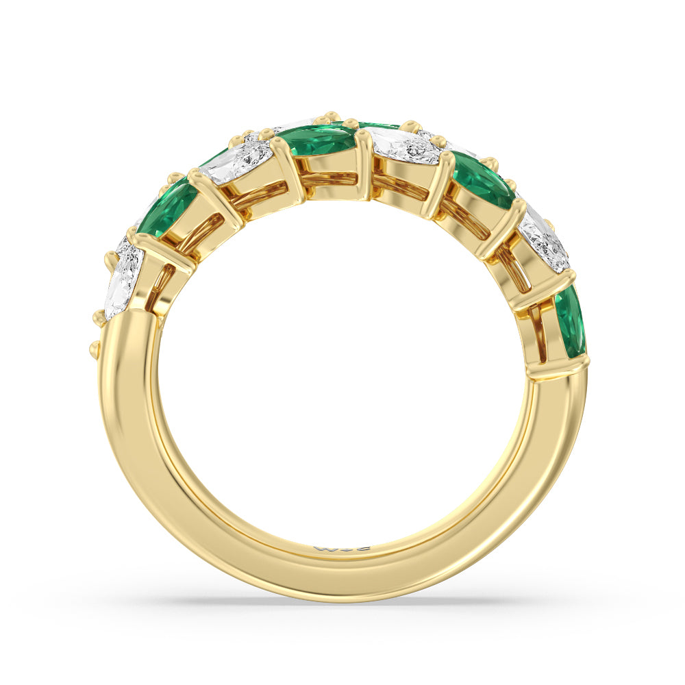 Alternate Created Emerald Marquise Shape and Diamond Edge Anniversary Ring with 14KT Yellow Gold Cut Diamond in 14KT Yellow Gold view 3

