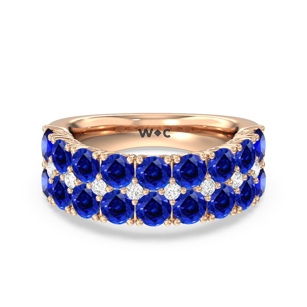 Created Sapphire And Diamond High Line Anniversary Ring with 14KT Rose Gold Cut Diamond in 14KT Rose Gold view 1
