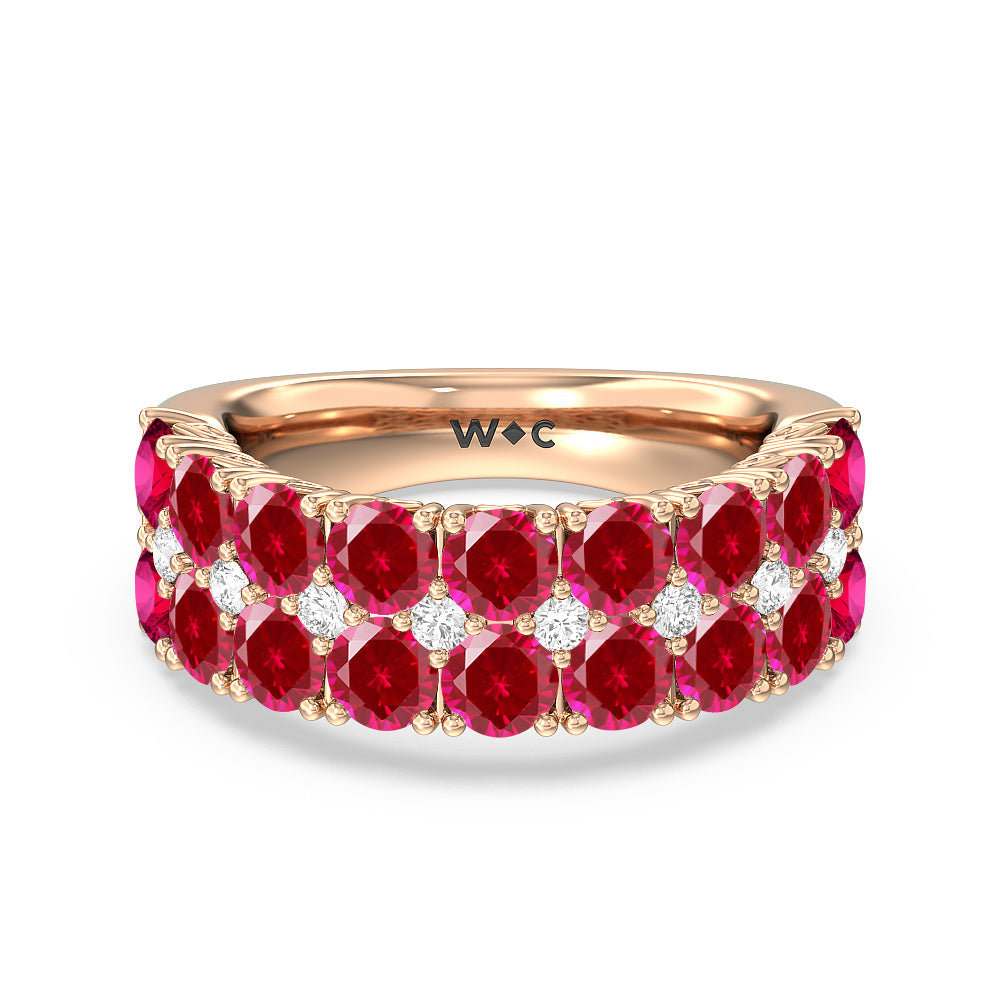 Created Ruby And Diamond High Line Anniversary Ring with 14KT Rose Gold Cut Diamond in 14KT Rose Gold view 1
