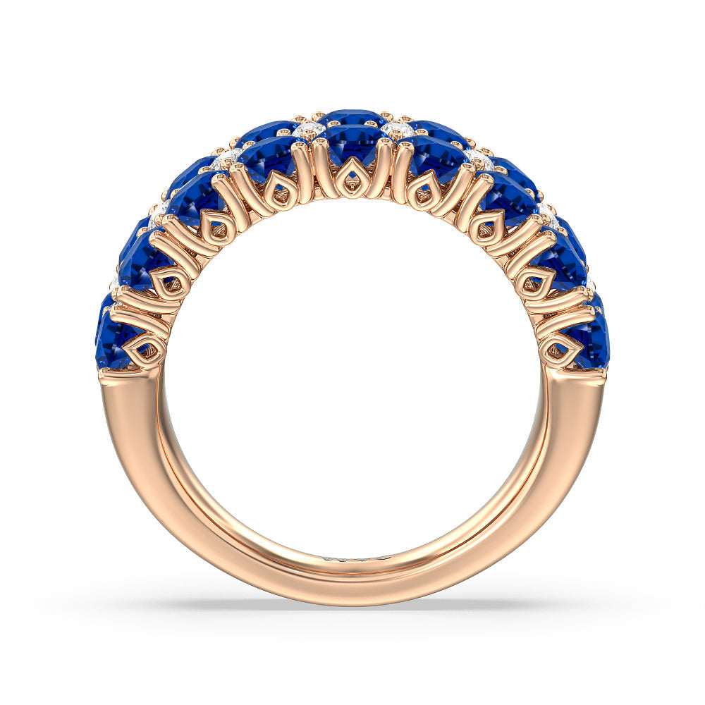 Created Sapphire And Diamond High Line Anniversary Ring with 14KT Rose Gold Cut Diamond in 14KT Rose Gold view 3
