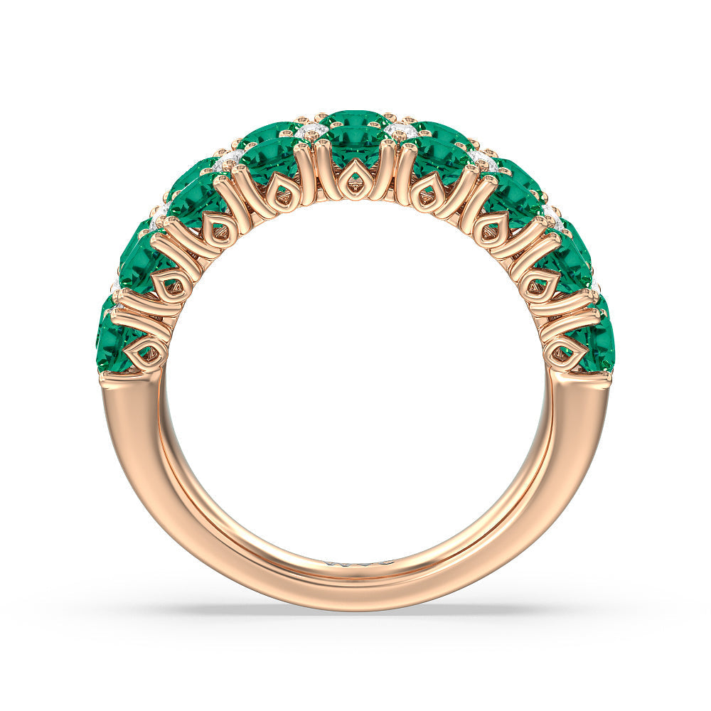 Created Emerald And Diamond High Line Anniversary Ring with 14KT Rose Gold Cut Diamond in 14KT Rose Gold view 3
