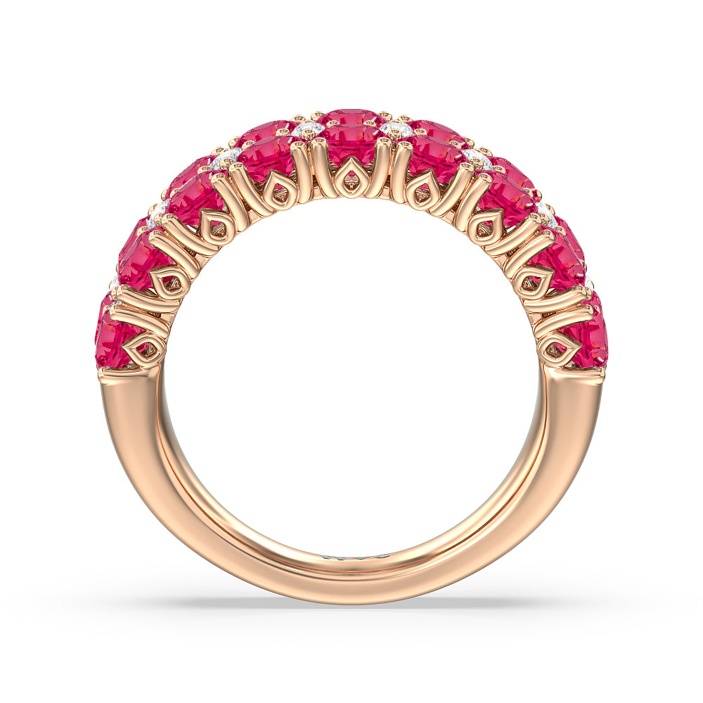 Created Ruby And Diamond High Line Anniversary Ring with 14KT Rose Gold Cut Diamond in 14KT Rose Gold view 3
