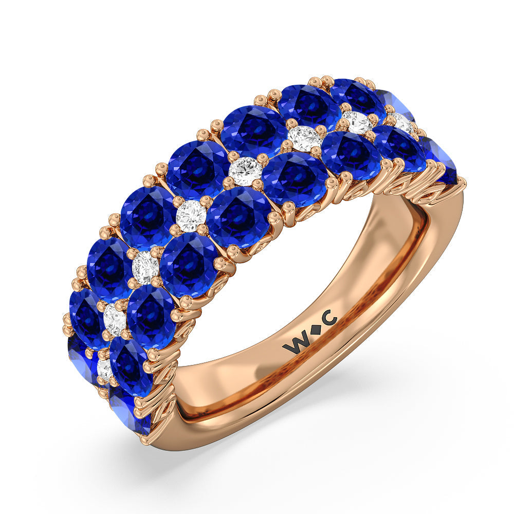 Created Sapphire And Diamond High Line Anniversary Ring with 14KT Rose Gold Cut Diamond in 14KT Rose Gold view 2

