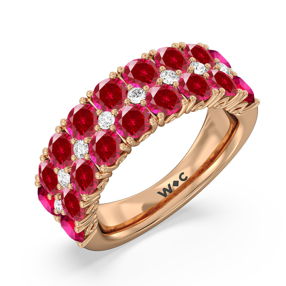 Created Ruby And Diamond High Line Anniversary Ring with 14KT Rose Gold Cut Diamond in 14KT Rose Gold view 2
