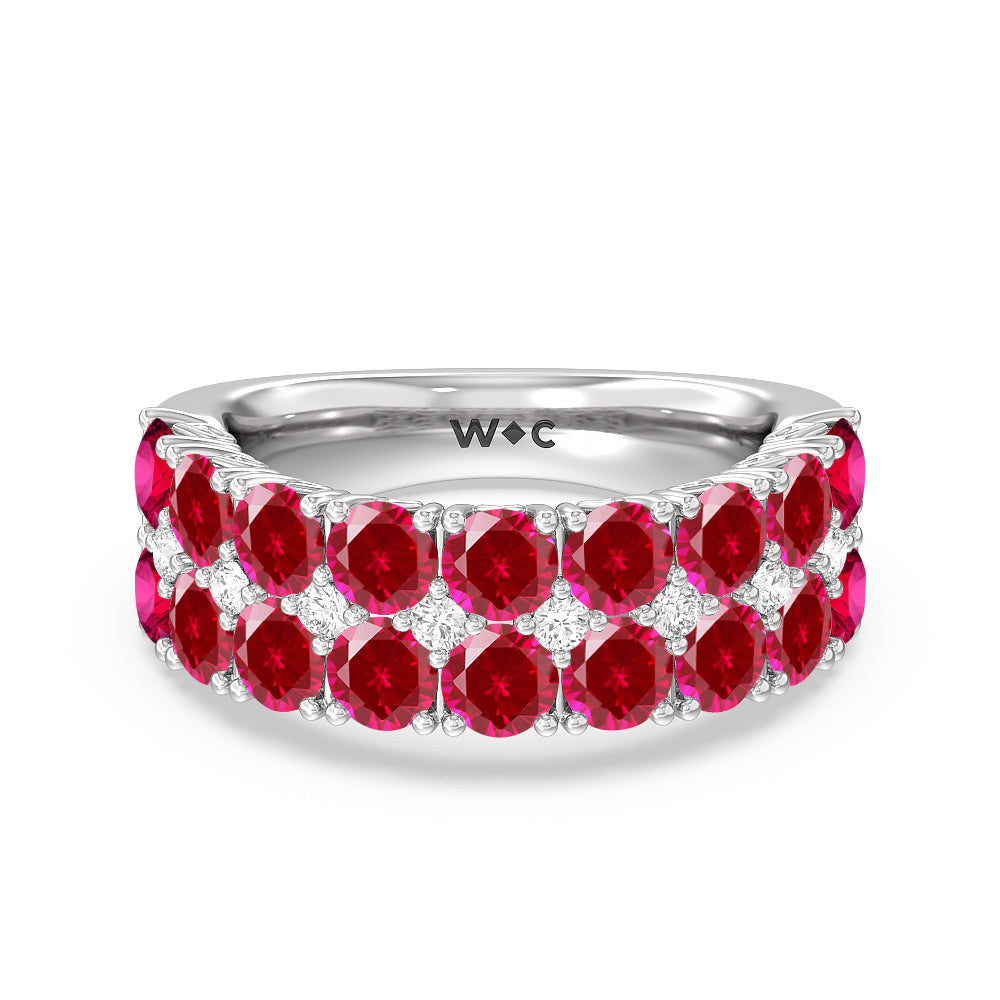 Created Ruby And Diamond High Line Anniversary Ring with 14KT White Gold Cut Diamond in 14KT White Gold view 1
