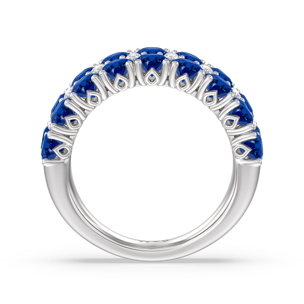 Created Sapphire And Diamond High Line Anniversary Ring with 14KT White Gold Cut Diamond in 14KT White Gold view 3
