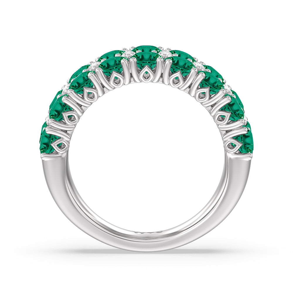 Created Emerald And Diamond High Line Anniversary Ring with 14KT White Gold Cut Diamond in 14KT White Gold view 3
