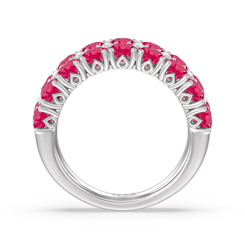 Created Ruby And Diamond High Line Anniversary Ring with 14KT White Gold Cut Diamond in 14KT White Gold view 3
