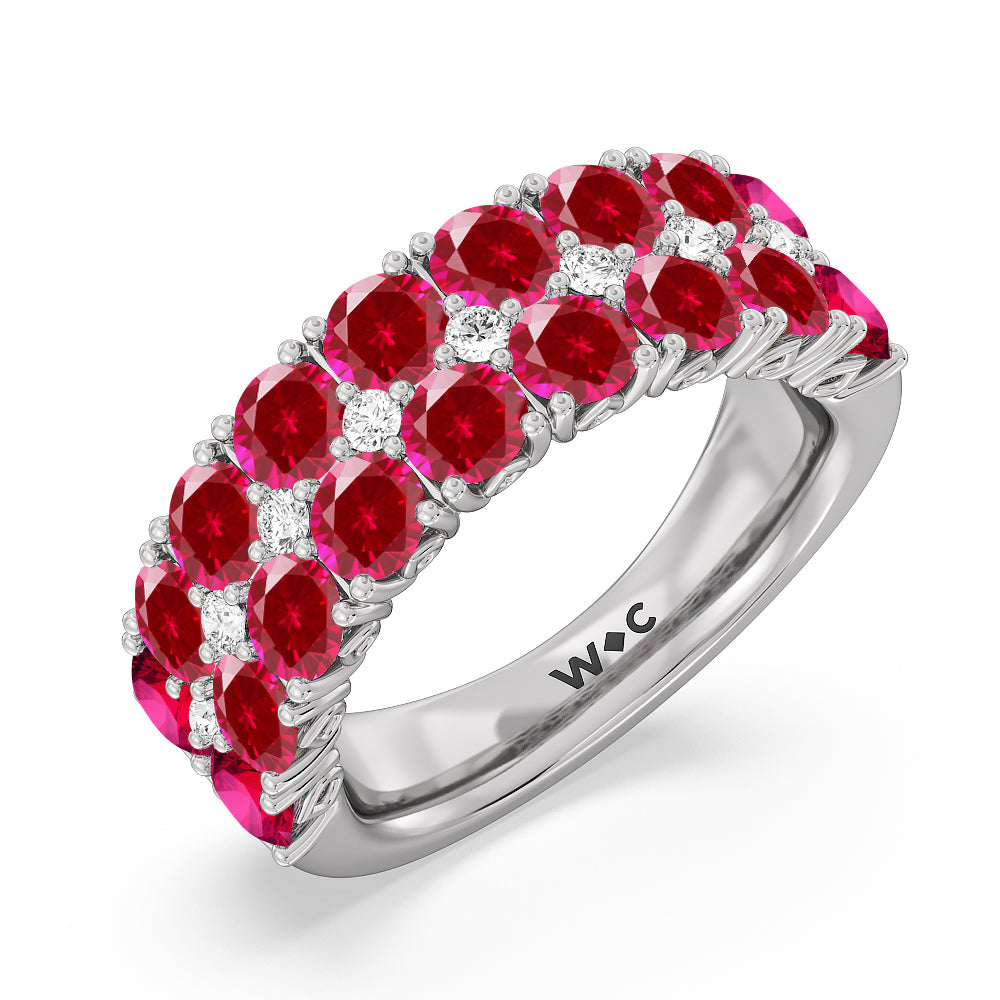 Created Ruby And Diamond High Line Anniversary Ring with 14KT White Gold Cut Diamond in 14KT White Gold view 2
