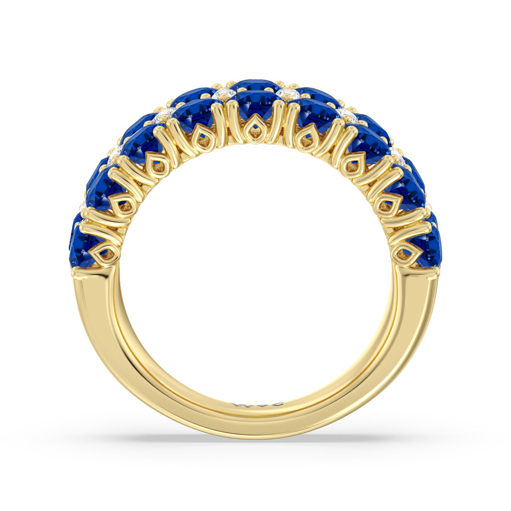 Created Sapphire And Diamond High Line Anniversary Ring with 14KT Yellow Gold Cut Diamond in 14KT Yellow Gold view 3
