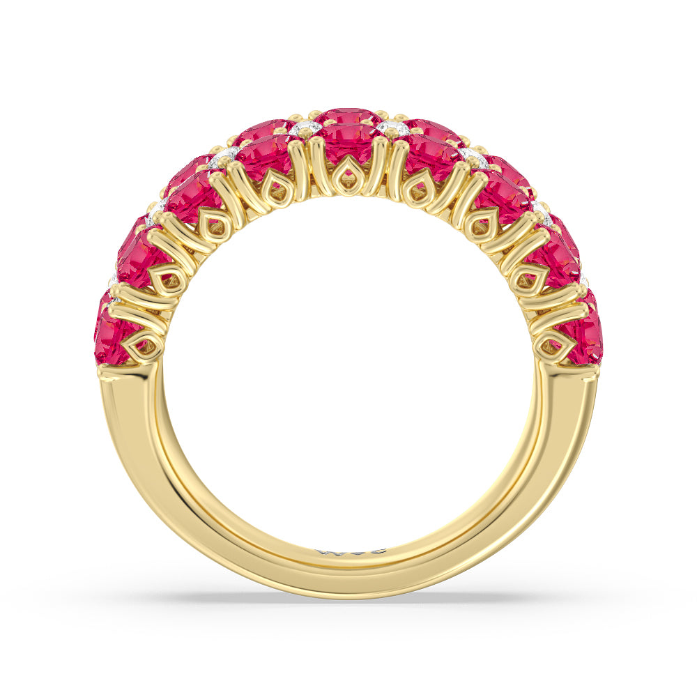Created Ruby And Diamond High Line Anniversary Ring with 14KT Yellow Gold Cut Diamond in 14KT Yellow Gold view 3
