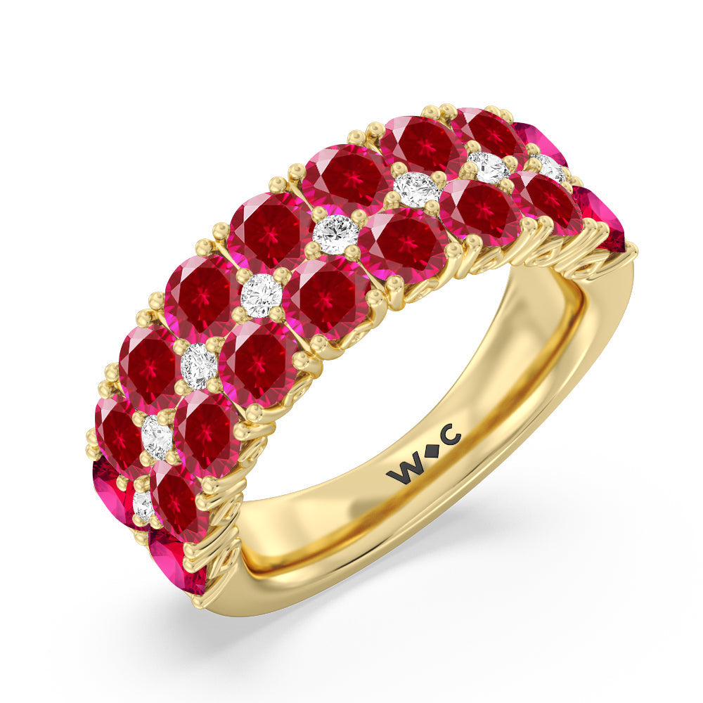 Created Ruby And Diamond High Line Anniversary Ring with 14KT Yellow Gold Cut Diamond in 14KT Yellow Gold view 2
