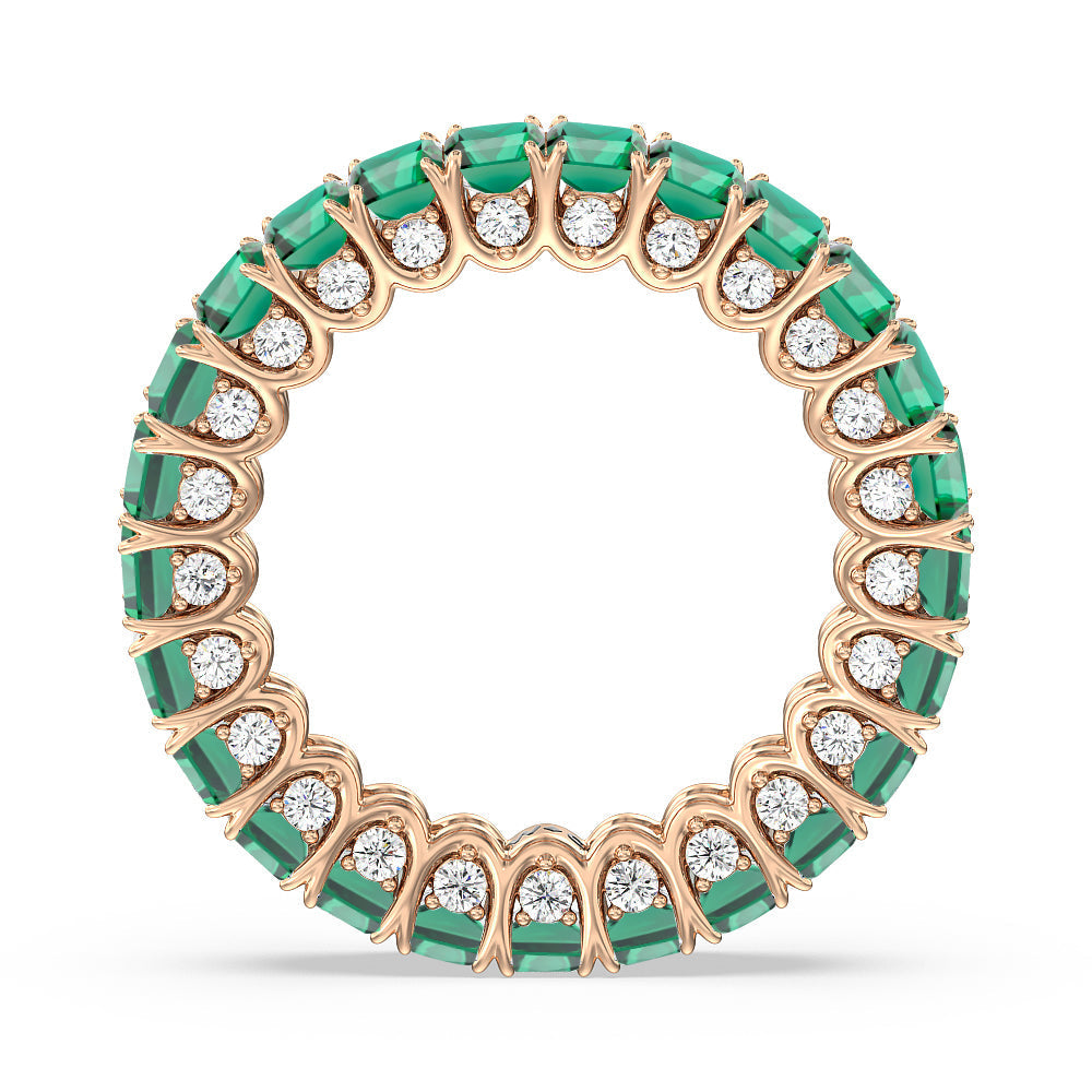 Created Emerald Split Prong Basket Eternity Ring with 14KT Rose Gold Cut Diamond in 14KT Rose Gold view 3
