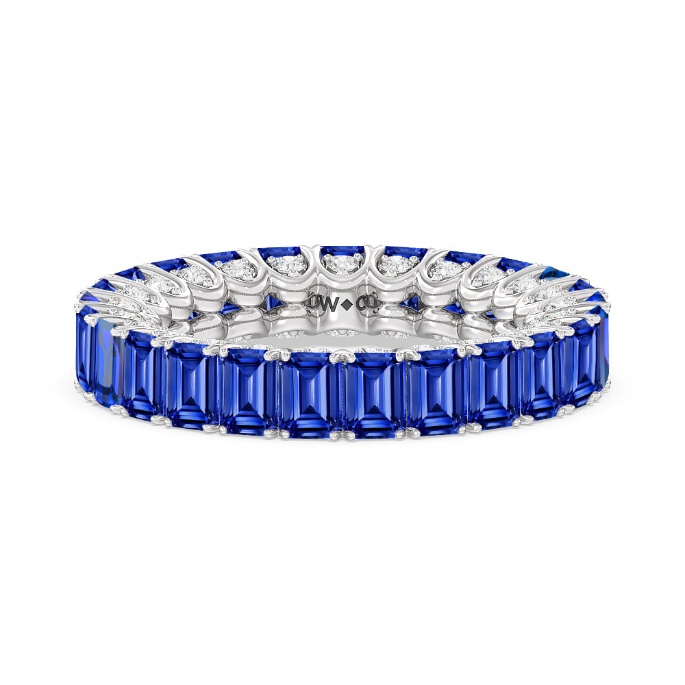 Created Sapphire Emerald Split Prong Basket Eternity Ring with 14KT White Gold Cut Diamond in 14KT White Gold view 1
