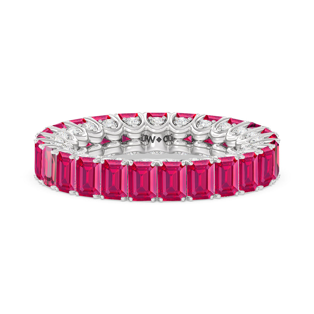 Created Ruby Emerald Split Prong Basket Eternity Ring with 14KT White Gold Cut Diamond in 14KT White Gold view 1
