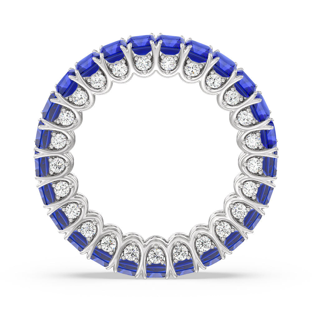 Created Sapphire Emerald Split Prong Basket Eternity Ring with 14KT White Gold Cut Diamond in 14KT White Gold view 3

