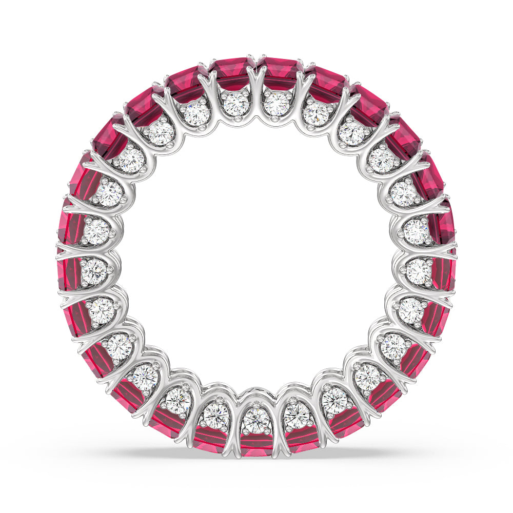 Created Ruby Emerald Split Prong Basket Eternity Ring with 14KT White Gold Cut Diamond in 14KT White Gold view 3
