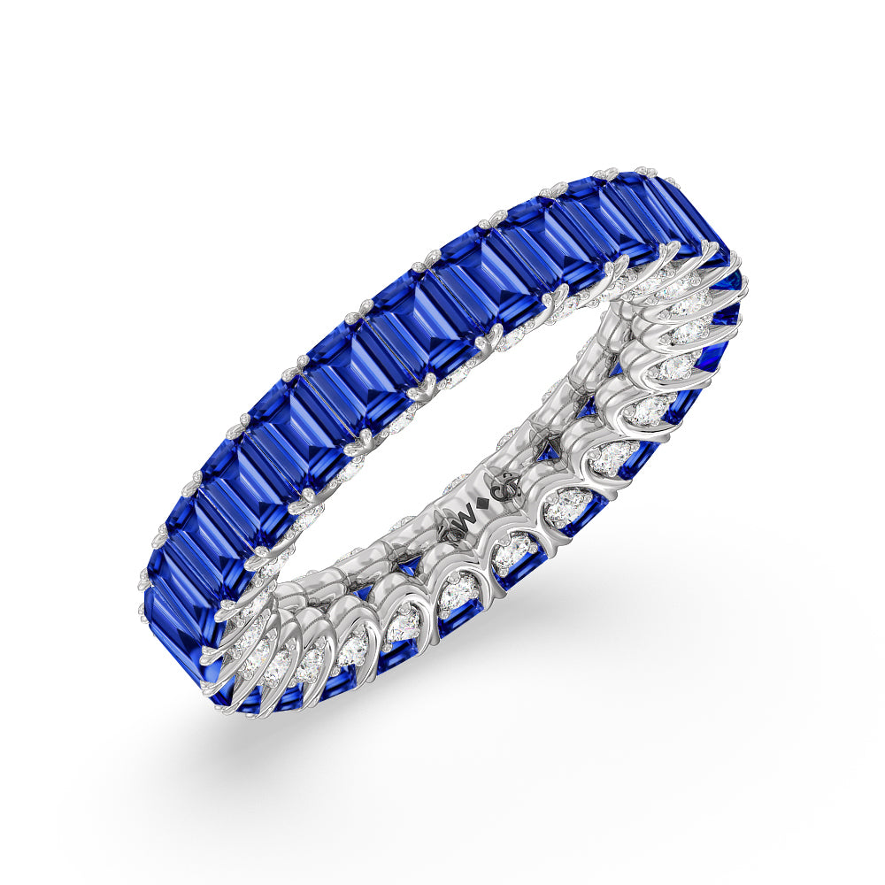Created Sapphire Emerald Split Prong Basket Eternity Ring with 14KT White Gold Cut Diamond in 14KT White Gold view 2
