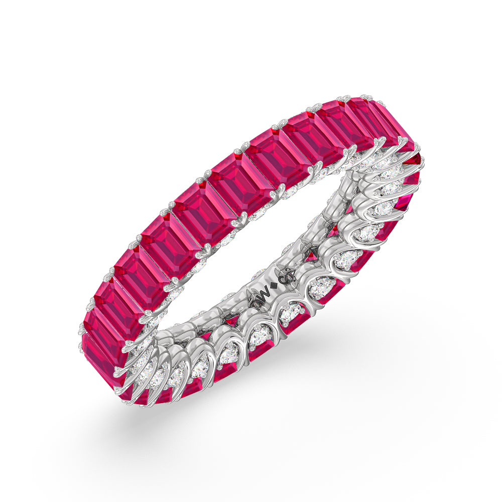 Created Ruby Emerald Split Prong Basket Eternity Ring with 14KT White Gold Cut Diamond in 14KT White Gold view 2
