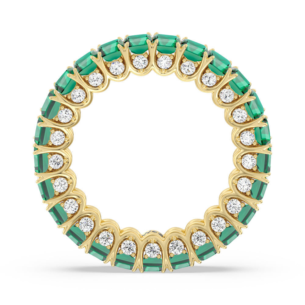 Created Emerald Split Prong Basket Eternity Ring with 14KT Yellow Gold Cut Diamond in 14KT Yellow Gold view 3
