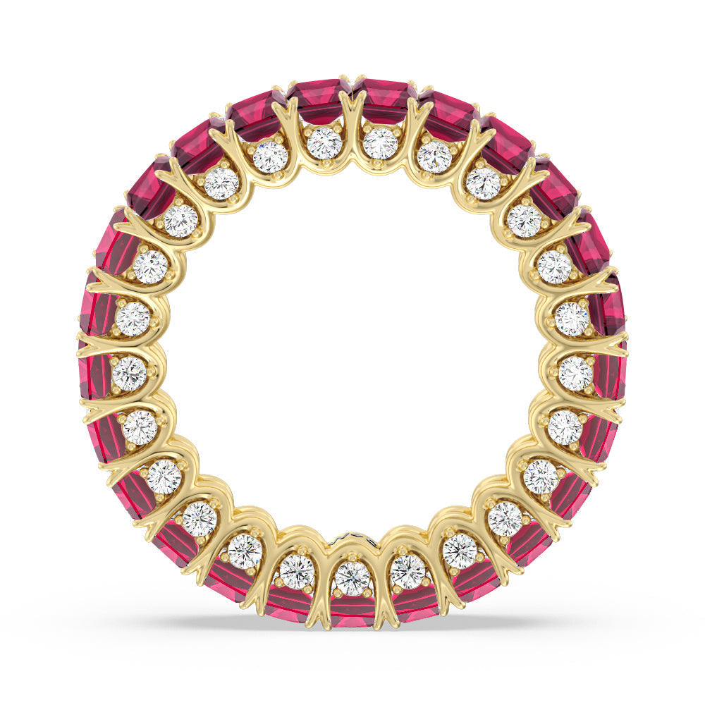 Created Ruby Emerald Split Prong Basket Eternity Ring with 14KT Yellow Gold Cut Diamond in 14KT Yellow Gold view 3
