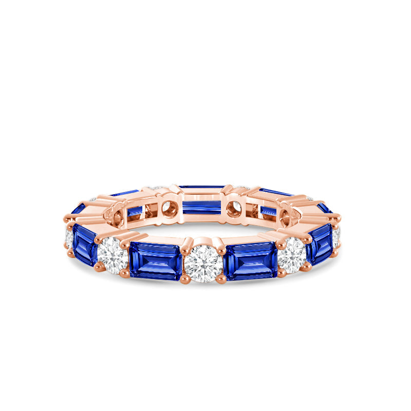 Geometric Sequence Created Sapphire and Round Diamond Eternity Ring with 14KT Rose Gold Cut Diamond in 14KT Rose Gold view 1
