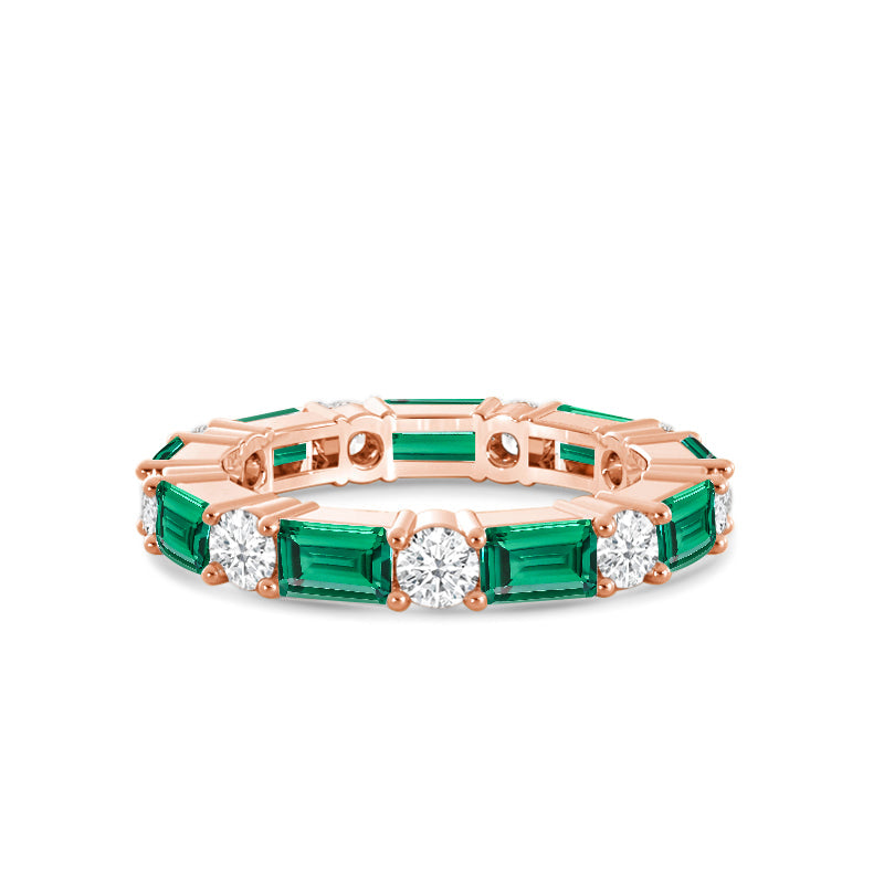 Geometric Sequence Created Emerald and Round Diamond Eternity Ring with 14KT Rose Gold Cut Diamond in 14KT Rose Gold view 1
