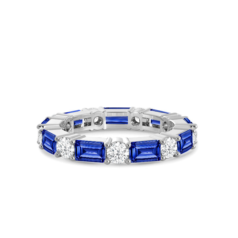 Geometric Sequence Created Sapphire and Round Diamond Eternity Ring with 14KT White Gold Cut Diamond in 14KT White Gold view 1
