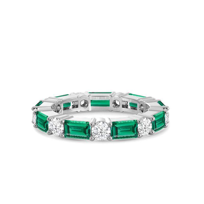 Geometric Sequence Created Emerald and Round Diamond Eternity Ring with 14KT White Gold Cut Diamond in 14KT White Gold view 1
