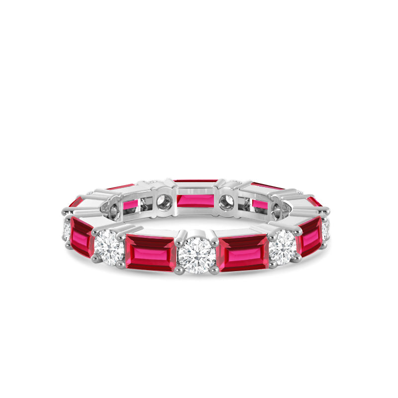 Geometric Sequence Created Ruby and Round Diamond Eternity Ring with 14KT White Gold Cut Diamond in 14KT White Gold view 1
