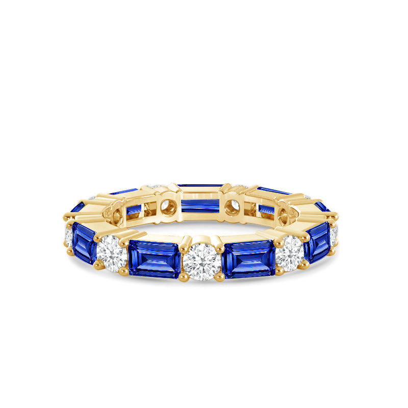 Geometric Sequence Created Sapphire and Round Diamond Eternity Ring with 14KT Yellow Gold Cut Diamond in 14KT Yellow Gold view 1
