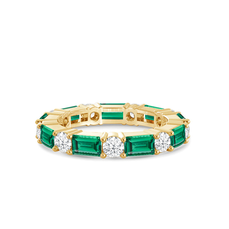 Geometric Sequence Created Emerald and Round Diamond Eternity Ring with 14KT Yellow Gold Cut Diamond in 14KT Yellow Gold view 1
