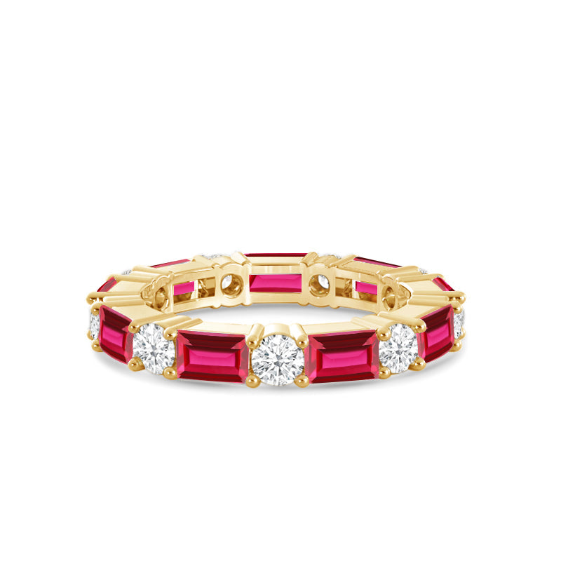 Geometric Sequence Created Ruby and Round Diamond Eternity Ring with 14KT Yellow Gold Cut Diamond in 14KT Yellow Gold view 1
