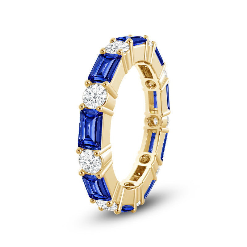 Geometric Sequence Created Sapphire and Round Diamond Eternity Ring with 14KT Yellow Gold Cut Diamond in 14KT Yellow Gold view 2
